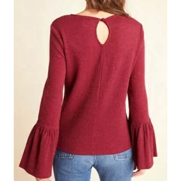 Anthropologie‎ Porridge Bell Sleeve Knit Top Small Burgundy Boho Stretch - Picture 2 of 10